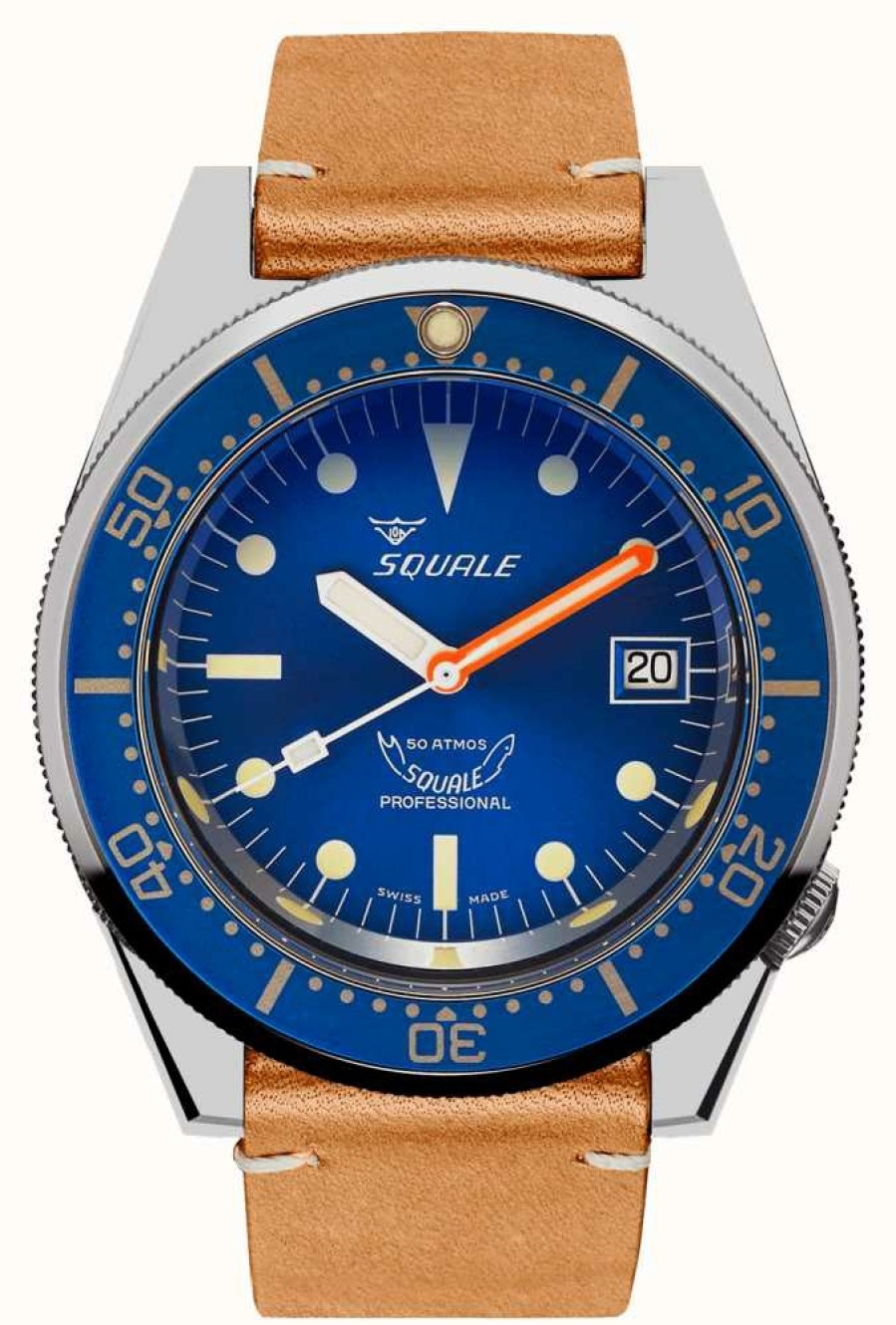 Men'S Squale | Squale 1521 Ocean (42Mm) Blue Sunray Dial / Light Brown Italian Leather Strap