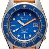 Men'S Squale | Squale 1521 Blue Blasted (42Mm) Blue Dial / Light Brown Italian Leather Strap