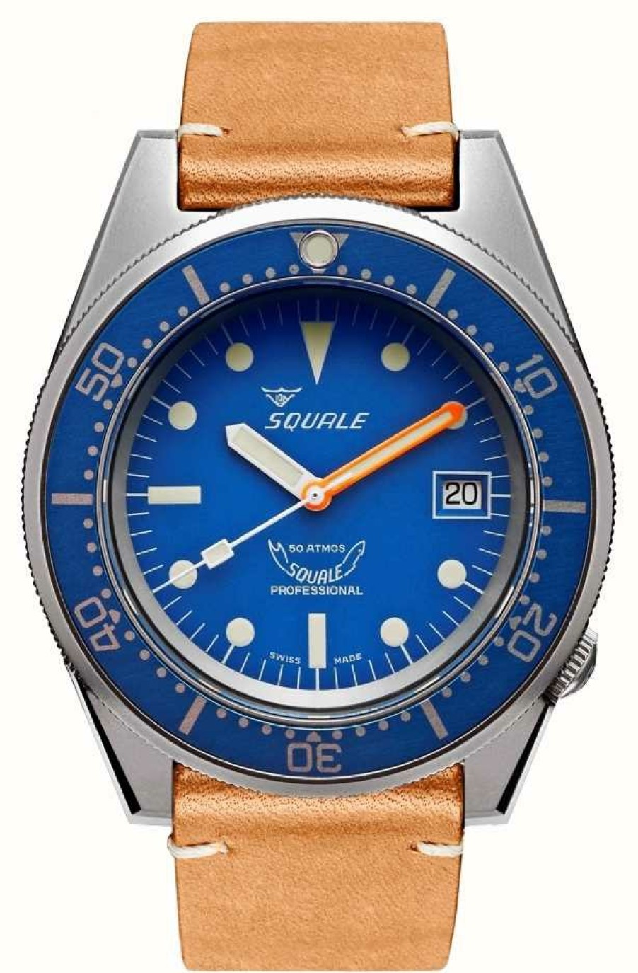 Men'S Squale | Squale 1521 Blue Blasted (42Mm) Blue Dial / Light Brown Italian Leather Strap