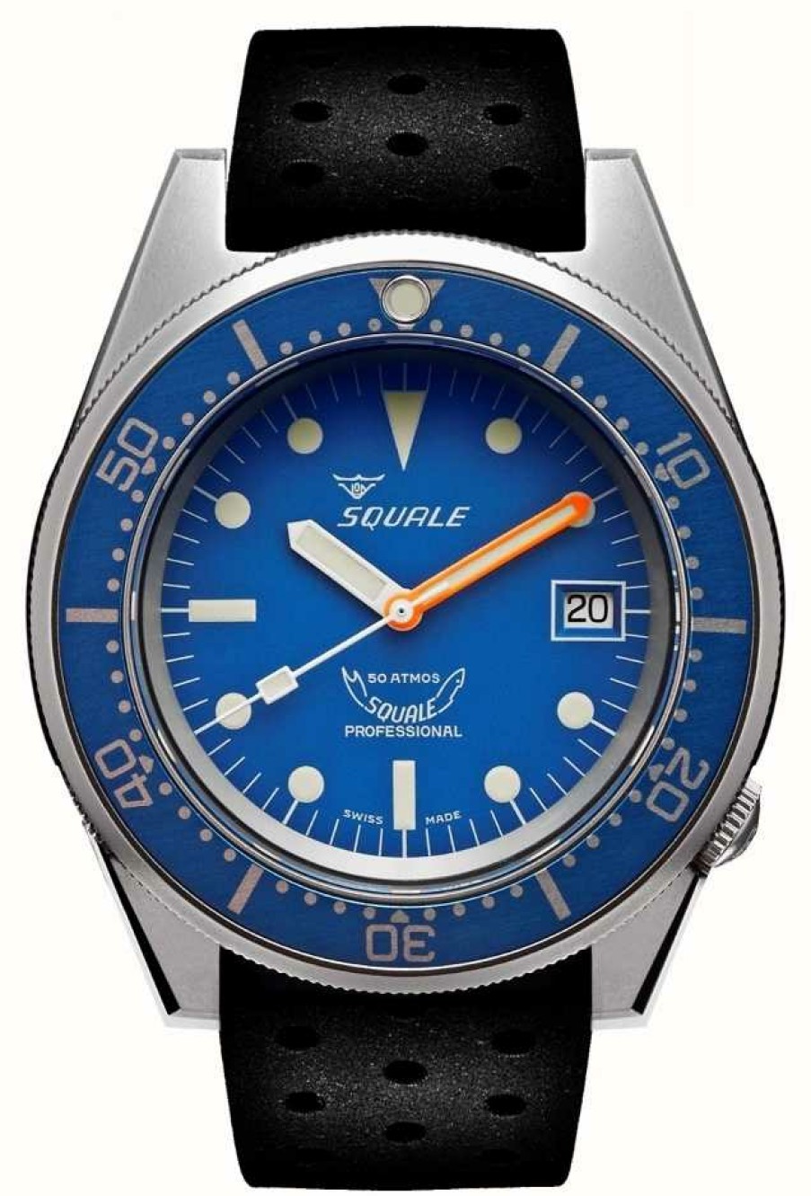 Men'S Squale | Squale 1521 Blue Blasted (42Mm) Blue Dial / Black Silicone Strap