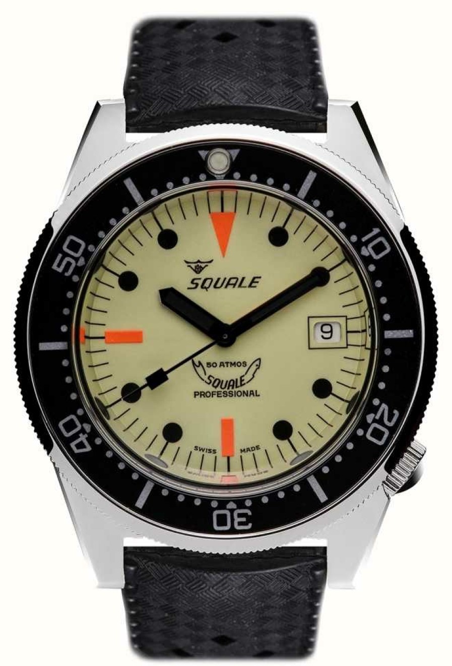 Men'S Squale | Squale 1521 Full Luminous (42Mm) Superluminova Dial / Black Homage Tropic Rubber