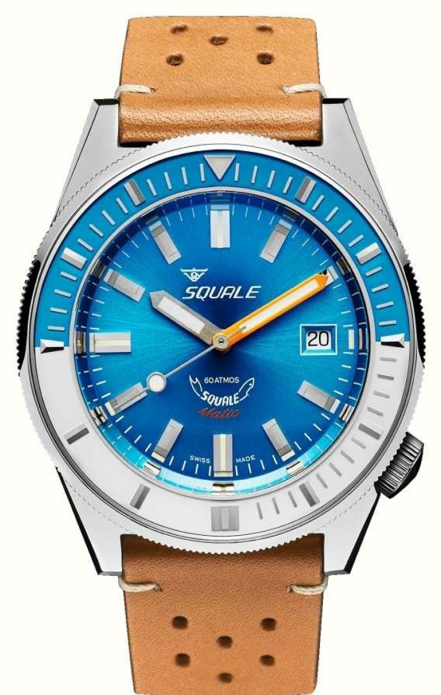 Men'S Squale | Squale Matic Light Blue (44Mm) Light Blue Sunray Dial / Light Brown Italian Leather Strap