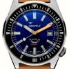 Men'S Squale | Squale Matic Dark Blue (44Mm) Blue Sunray Dial / Light Brown Italian Leather Strap