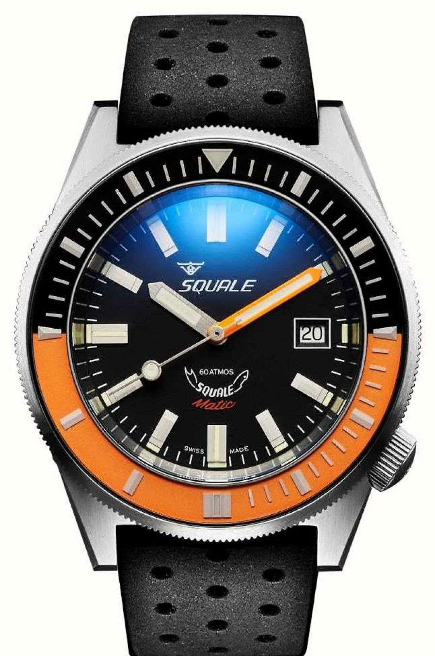 Men'S Squale | Squale Matic Satin Orange (44Mm) Black Dial / Black Rubber Strap