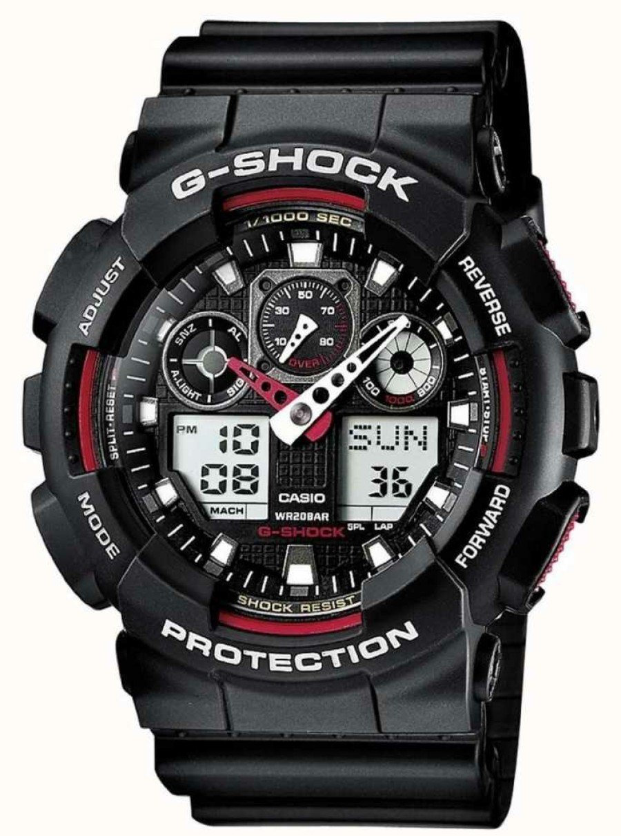 Men'S Casio | Casio G-Shock Chronograph Alarm Black Red