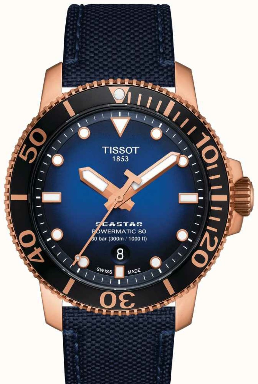 Men'S Tissot | Tissot Seastar 1000 | Powermatic 80 | Blue Dial | Blue Fabric