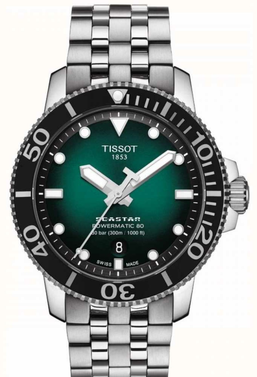 Men'S Tissot | Tissot Seastar 1000 | Powermatic 80 | Green Dial | Stainless Steel