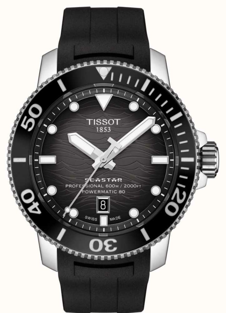 Men'S Tissot | Tissot Seastar 2000 Pro | Powermatic 80 | Black Dial | Silicone