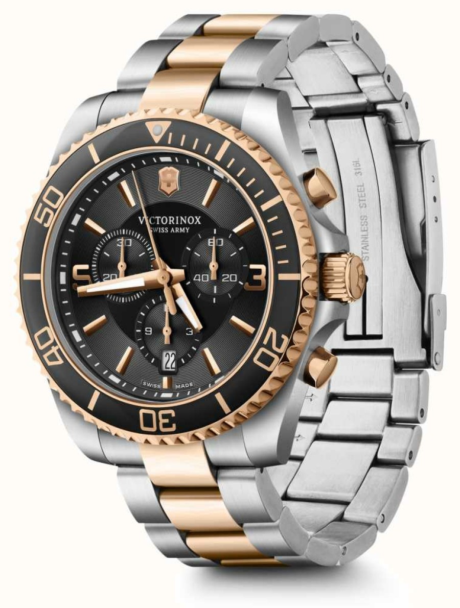 Men'S Victorinox | Victorinox Maverick Chronograph Two Tone Black And Rose Gold Dial