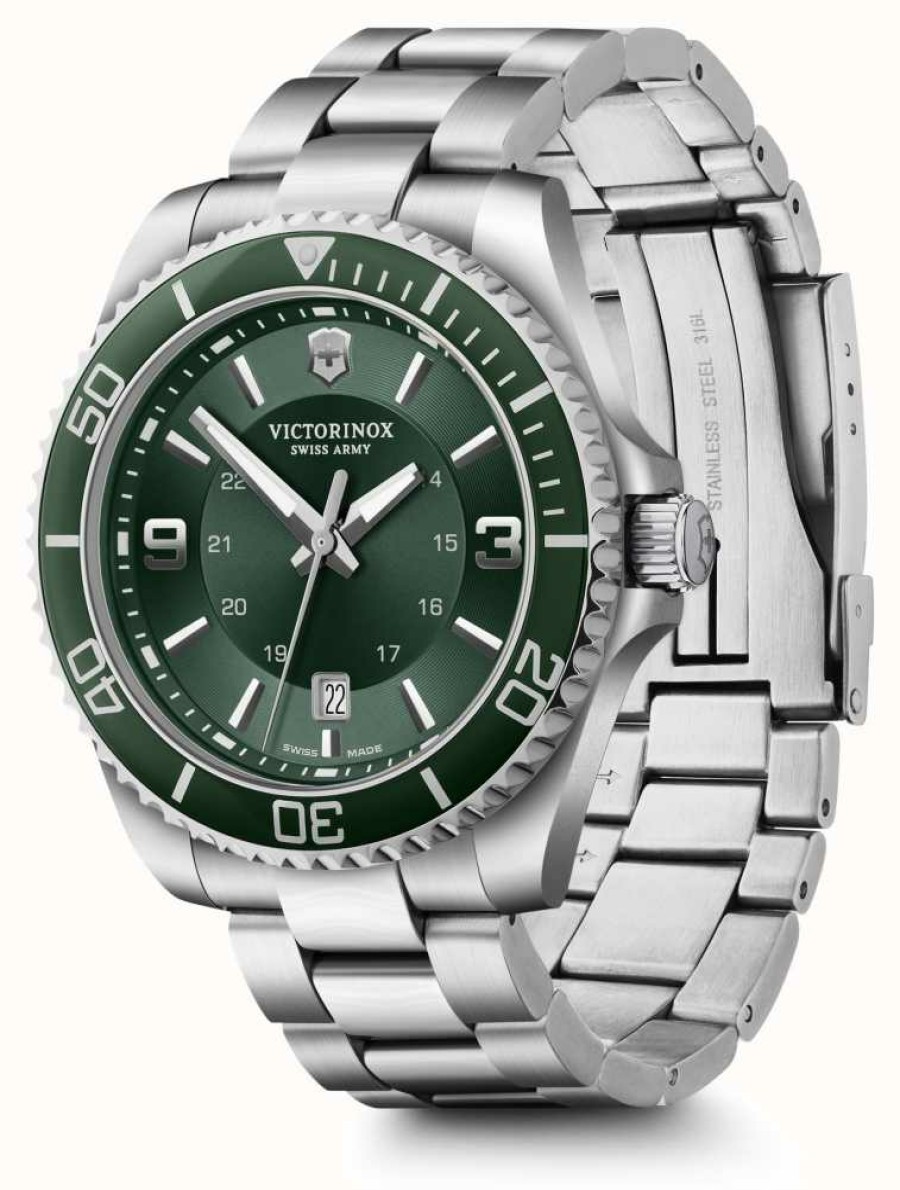 Men'S Victorinox | Victorinox Maverick Green Dial Watch Stainless Steel Bracelet