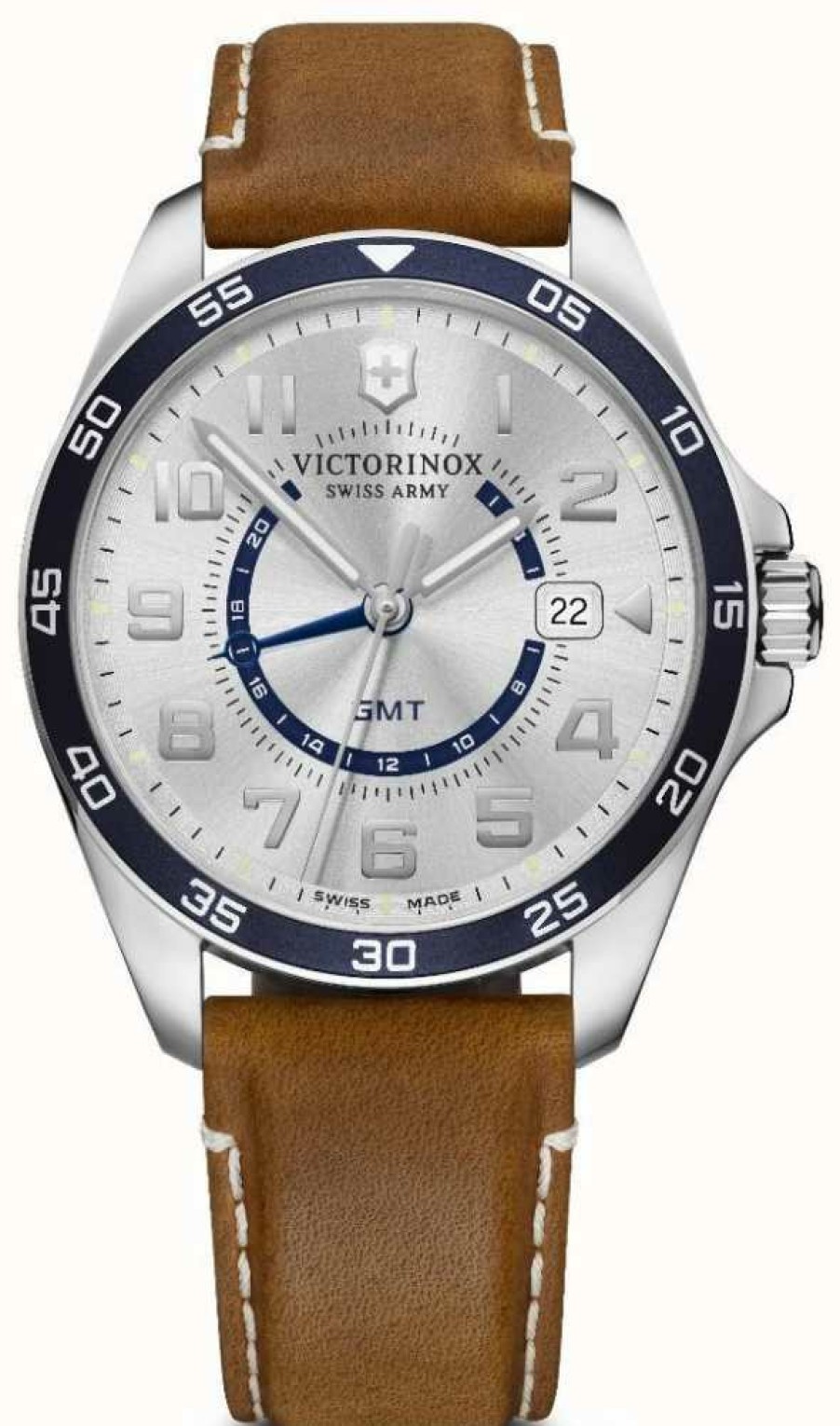 Men'S Victorinox | Victorinox | Fieldforce Gmt | Brown Leather Strap | Silver Dial