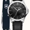 Men'S Victorinox | Victorinox | Alliance Set | Men'S | Black Leather Strap | Black Dial | Swiss Army Knife