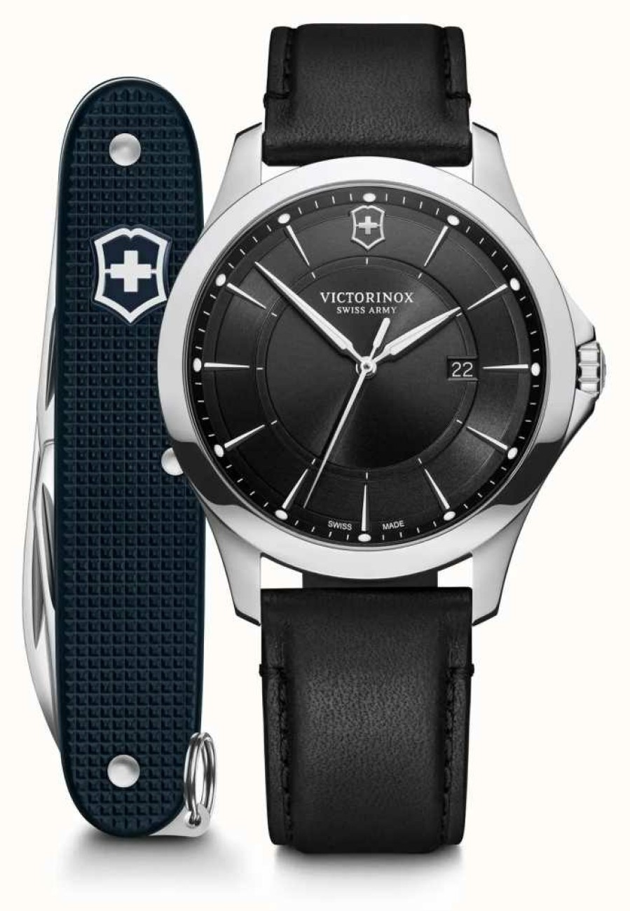 Men'S Victorinox | Victorinox | Alliance Set | Men'S | Black Leather Strap | Black Dial | Swiss Army Knife