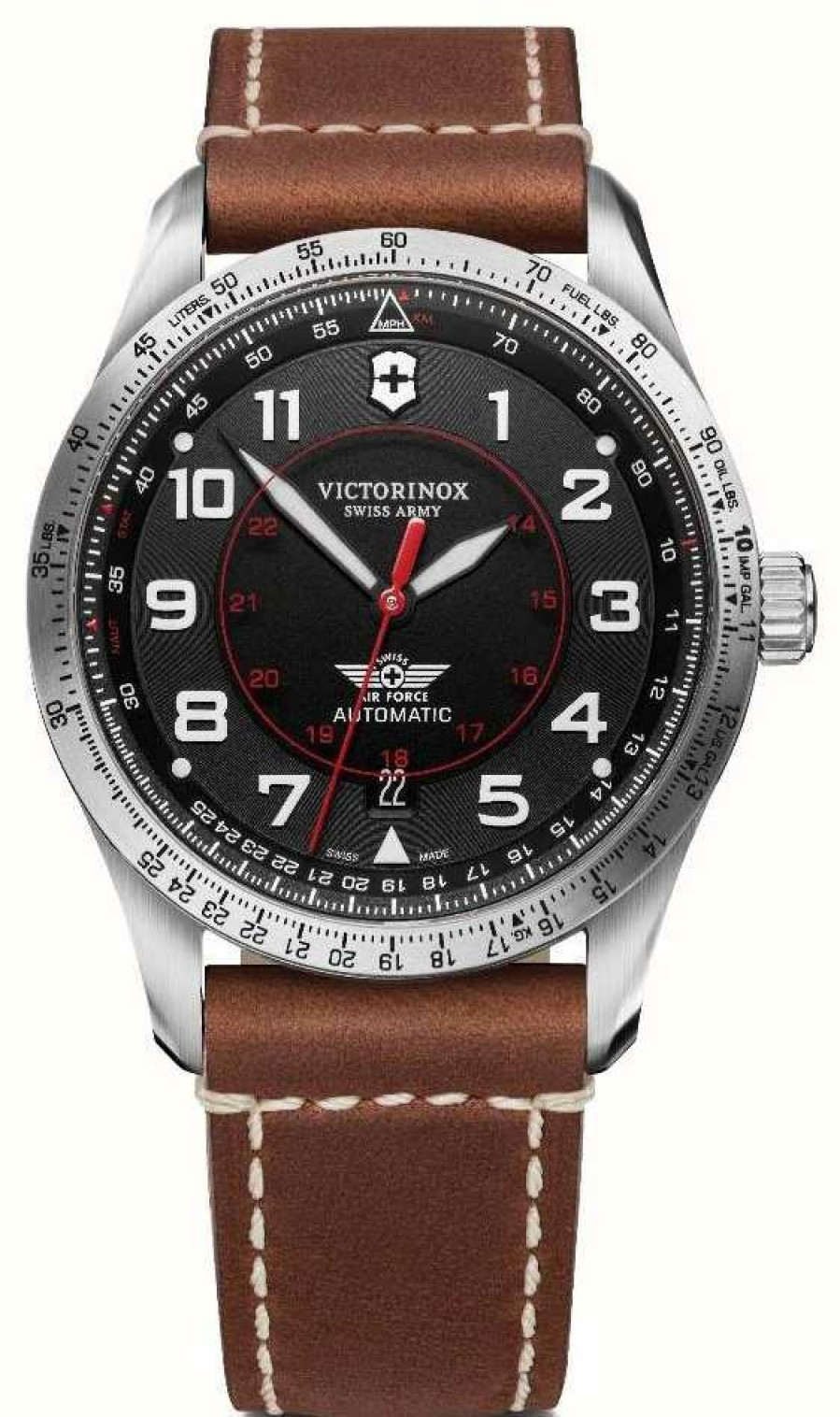 Men'S Victorinox | Victorinox | Airboss Mechanical | Men'S | Brown Leather Strap | Black Dial