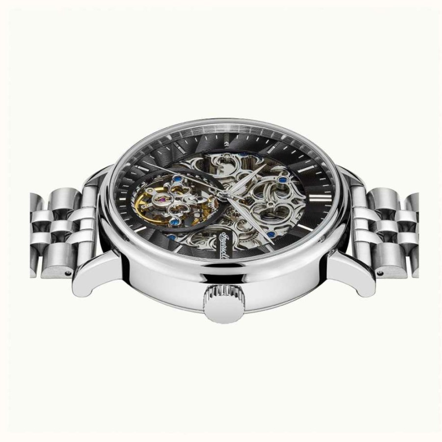 Men'S Ingersoll | Ingersoll | The Charles Automatic | Black Skeleton Dial | Steel Strap