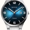 Men'S Bering | Bering Men'S Brushed Titanium Blue Dial Watch