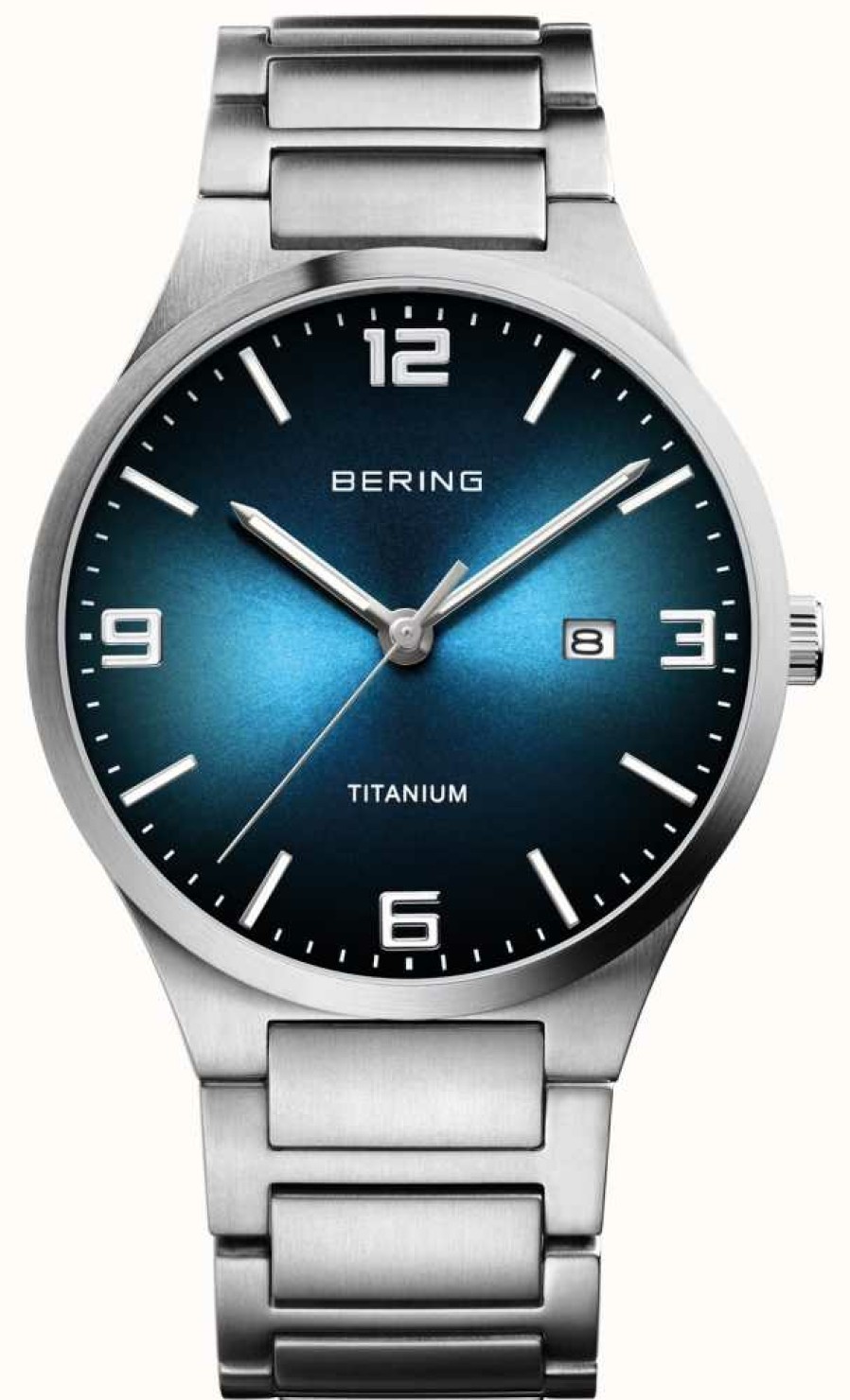 Men'S Bering | Bering Men'S Brushed Titanium Blue Dial Watch