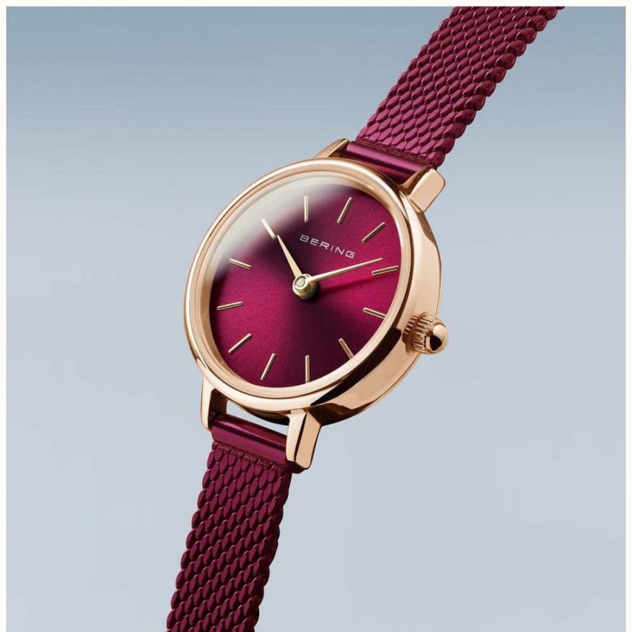 Women'S Bering | Bering Classic | Women'S | Polished Rose Gold | Purple Mesh