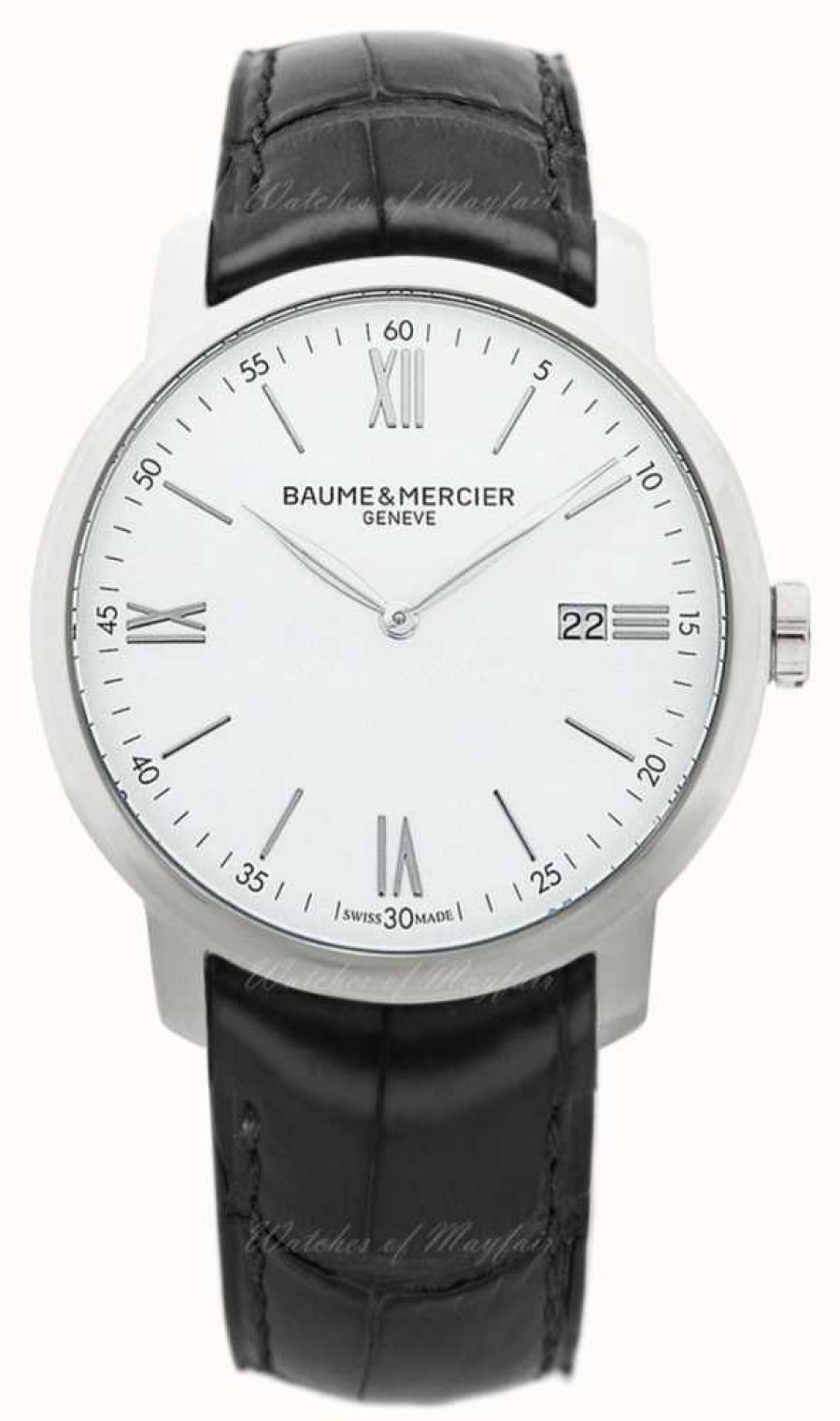 Men'S Baume & Mercier | Baume & Mercier Classima | White Dial | Black Leather Strap