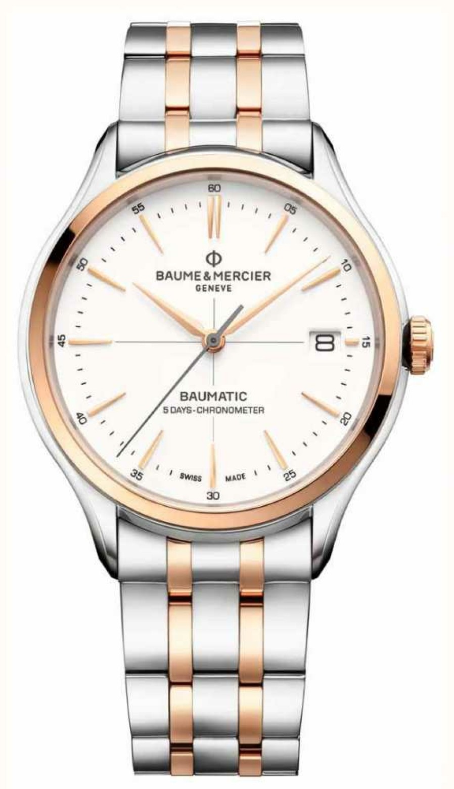 Men'S Baume & Mercier | Baume & Mercier Clifton | Baumatic | White Dial | Two Tone Stainless Steel