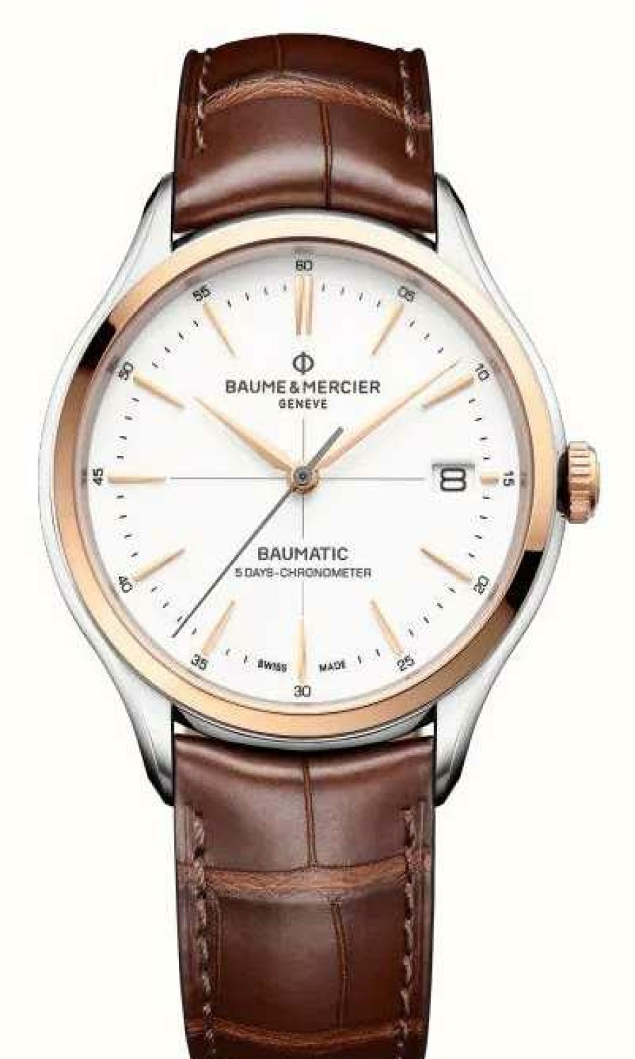 Men'S Baume & Mercier | Baume & Mercier Clifton Baumatic Brown Leather Strap Watch