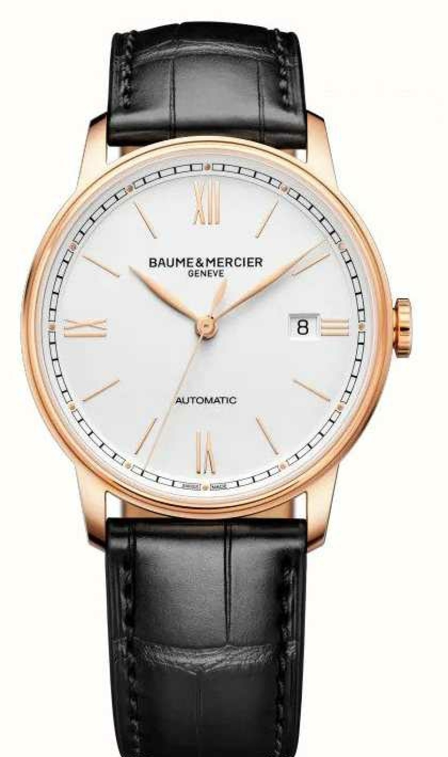 Men'S Baume & Mercier | Baume & Mercier Classima Automatic Black Leather Strap