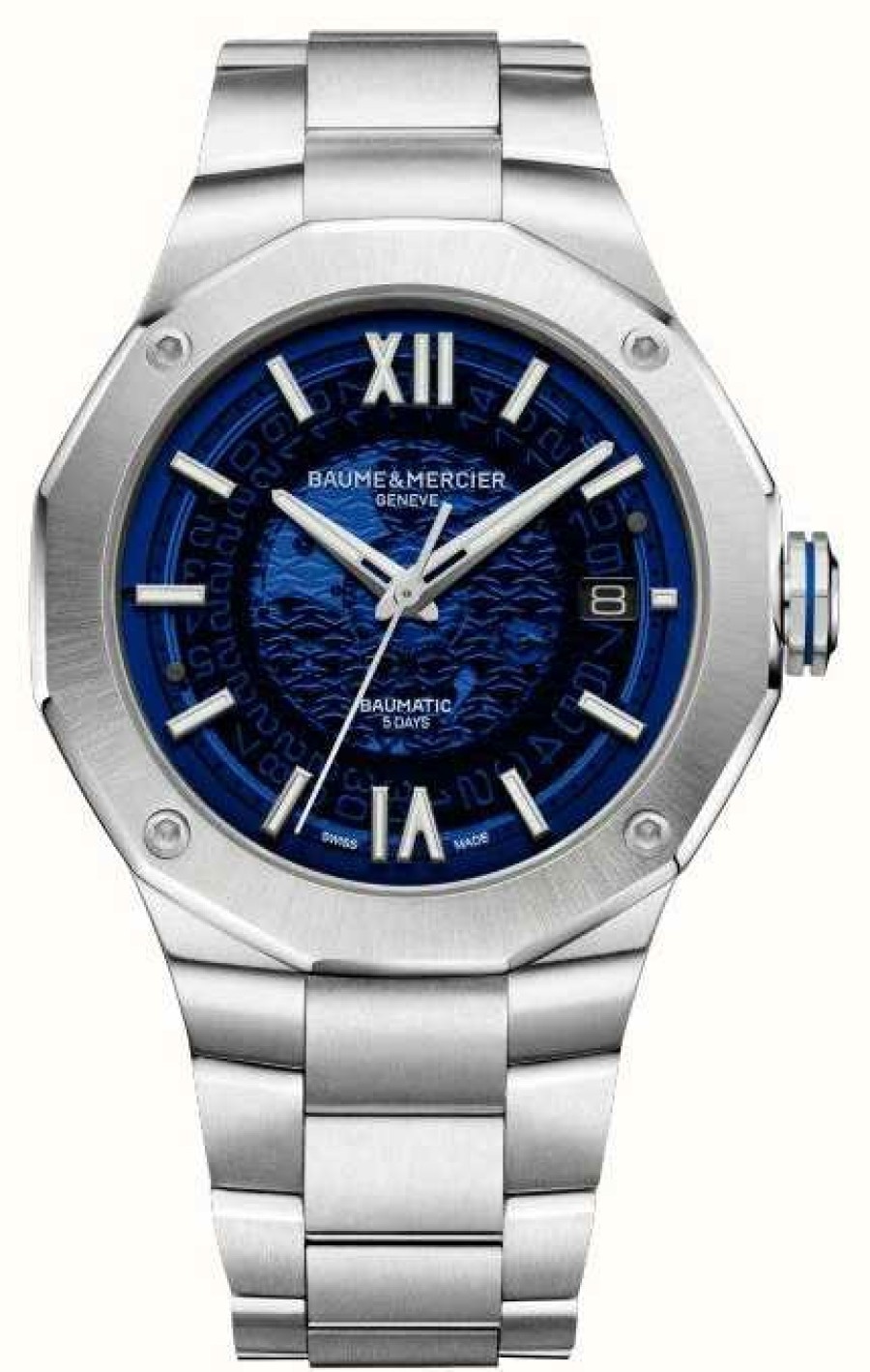 Men'S Baume & Mercier | Baume & Mercier Men'S Riviera Automatic Blue Skeleton Dial