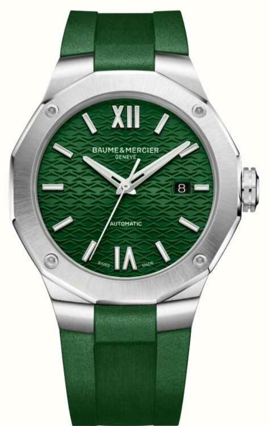 Men'S Baume & Mercier | Baume & Mercier Riviera 42 Mm Automatic Green Rubber Strap