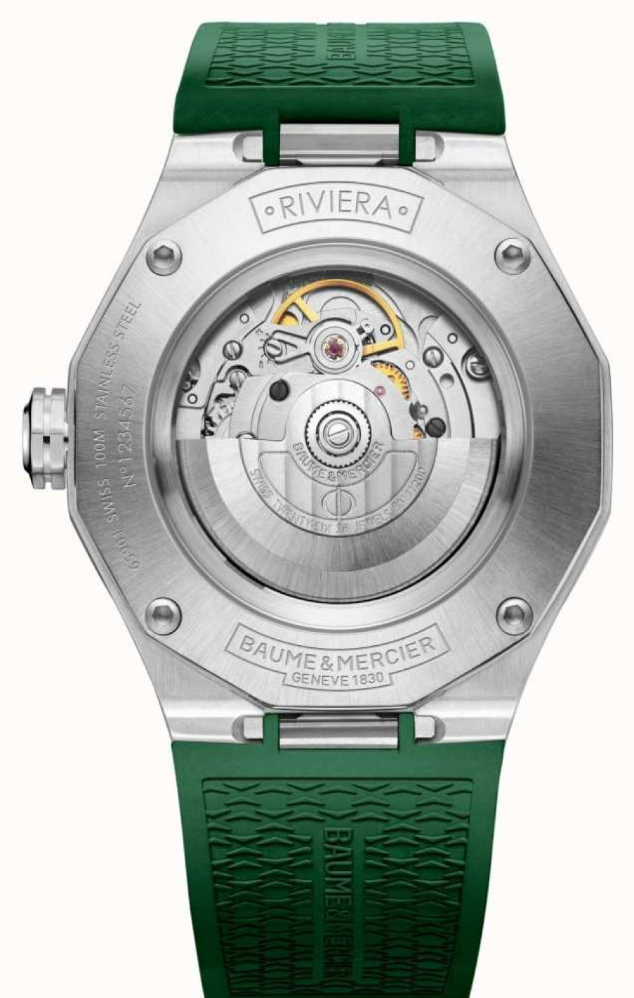 Men'S Baume & Mercier | Baume & Mercier Riviera 42 Mm Automatic Green Rubber Strap