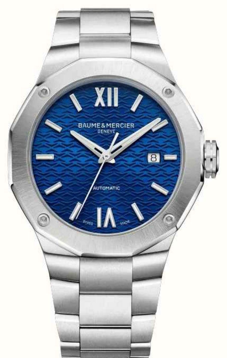 Men'S Baume & Mercier | Baume & Mercier Men'S Riviera Blue Dial Stainless Steel Bracelet