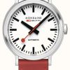 Men'S Mondaine | Mondaine Original Automatic | Backlight | Red Leather Strap | White Dial