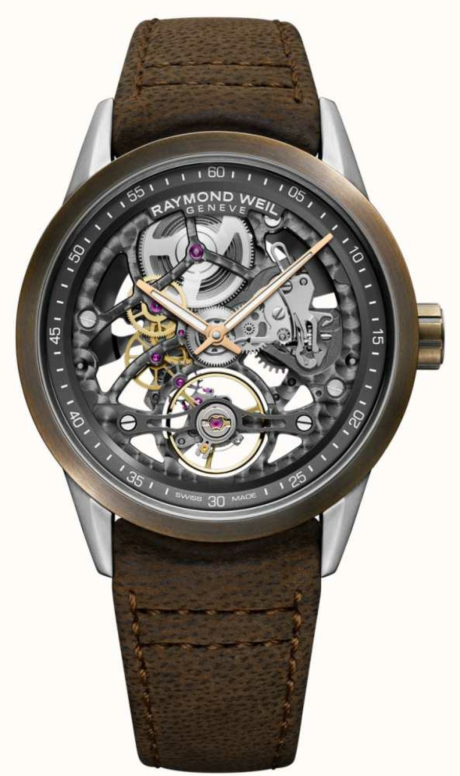 Men'S Raymond Weil | Raymond Weil Freelancer | Bronze | Automatic | Brown Leather Strap