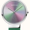 Women'S Bering | Bering Anniversary | Women'S | Polished Silver | Green Mesh Bracelet