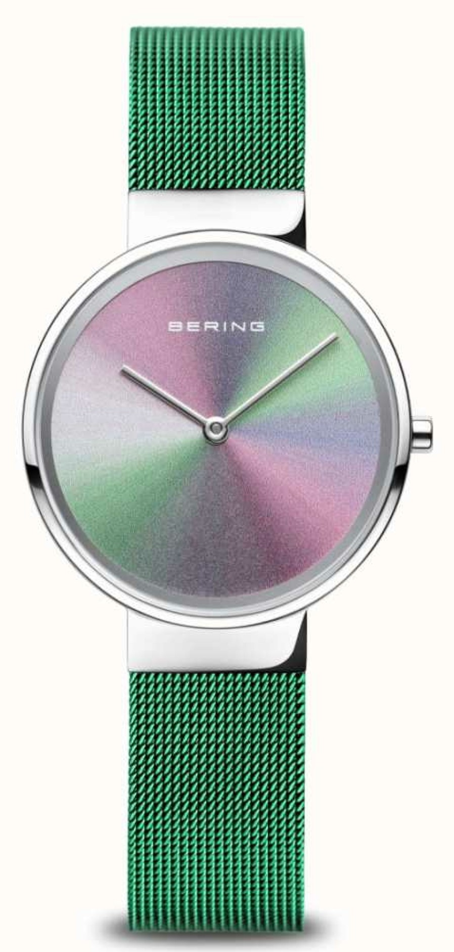 Women'S Bering | Bering Anniversary | Women'S | Polished Silver | Green Mesh Bracelet