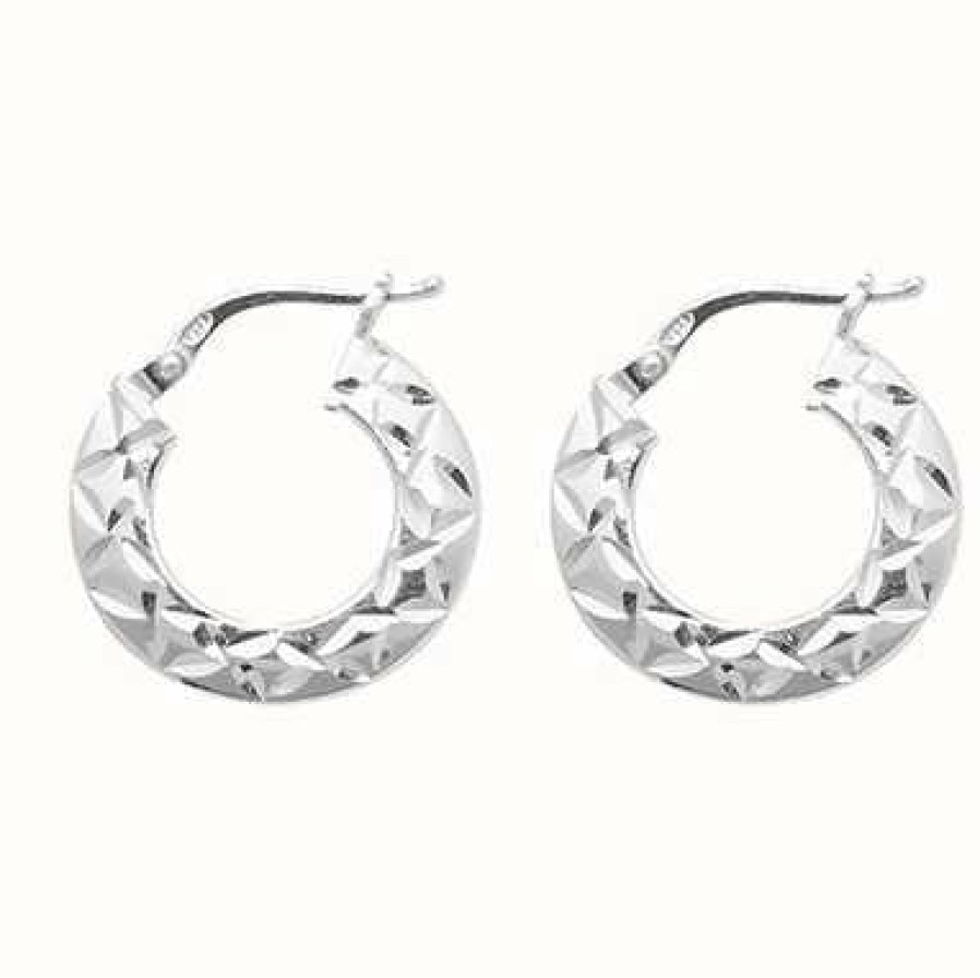 Jewelry James Moore | James Moore Th Silver 10Mm Diamond Cut Hoop Earrings