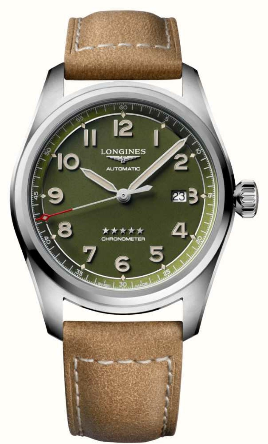 Men'S LONGINES | Longines Spirit Green Dial Leather Strap