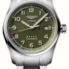 Men'S LONGINES | Longines Spirit Matt Green Dial Stainless Steel Bracelet