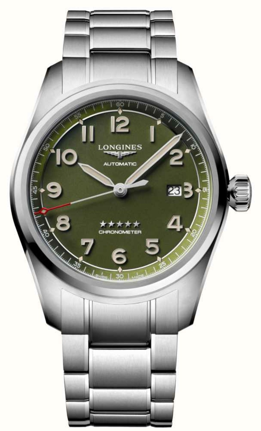 Men'S LONGINES | Longines Spirit Matt Green Dial Stainless Steel Bracelet