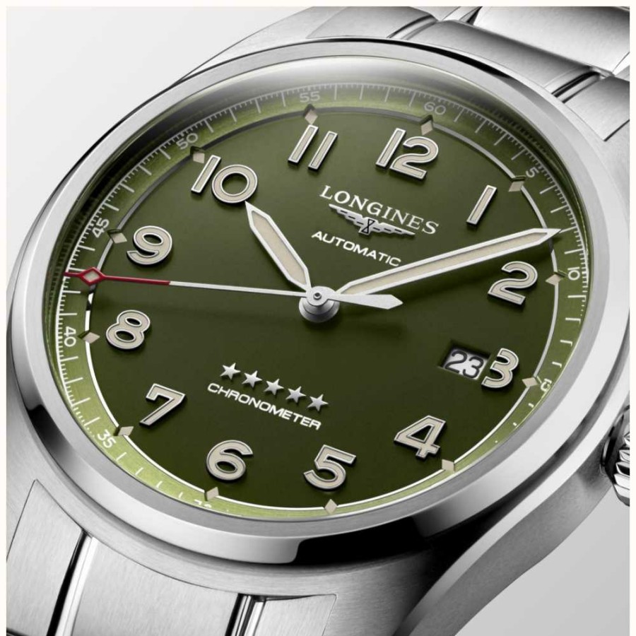 Men'S LONGINES | Longines Spirit Matt Green Dial Stainless Steel Bracelet