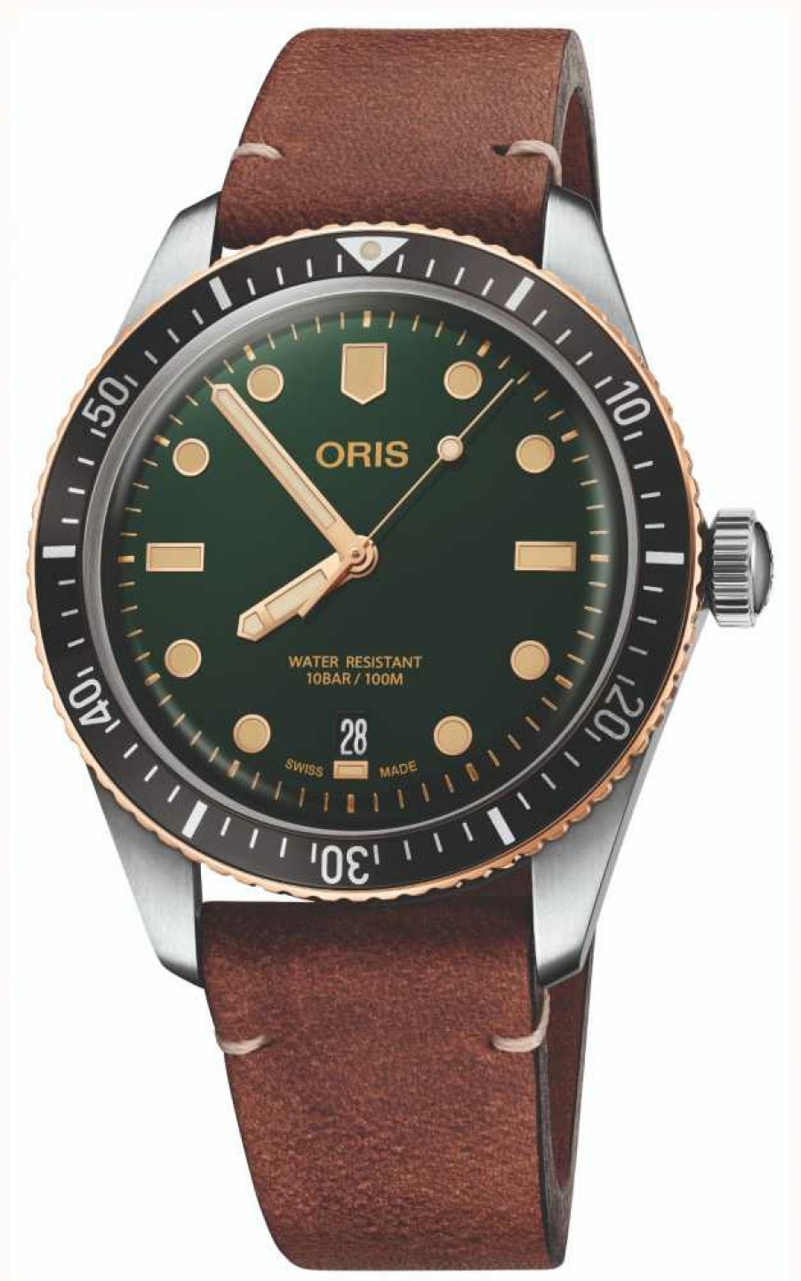 Men'S ORIS | Oris Divers Sixty-Five Automatic (40Mm) Green Dial / Brown Leather Strap