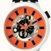 Men'S Swatch | Swatch Orack | Big Bold Bioceramic | Orange Skeleton Dial