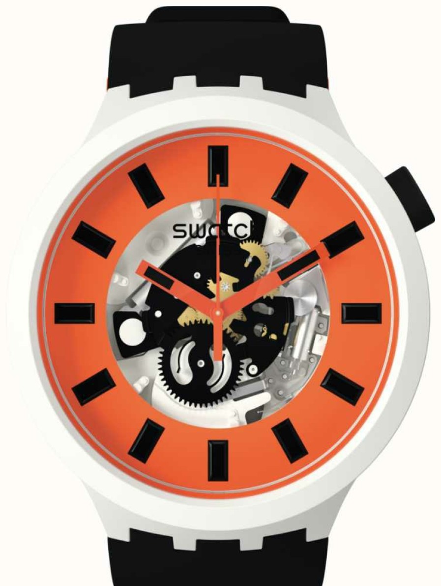 Men'S Swatch | Swatch Orack | Big Bold Bioceramic | Orange Skeleton Dial