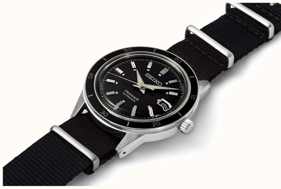 Men'S Seiko | Seiko Presage Style 60S Black Nylon Strap