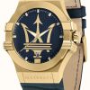 Men'S Maserati | Maserati Potenza Men'S Blue Leather Strap Watch