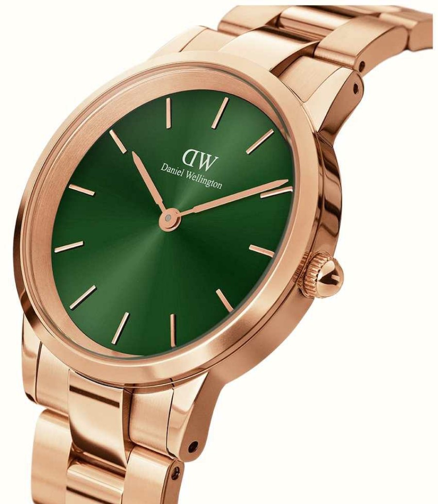 Men'S Daniel Wellington | Daniel Wellington Iconic Link (32Mm) Emerald Green Dial / Rose-Gold Pvd Stainless Steel