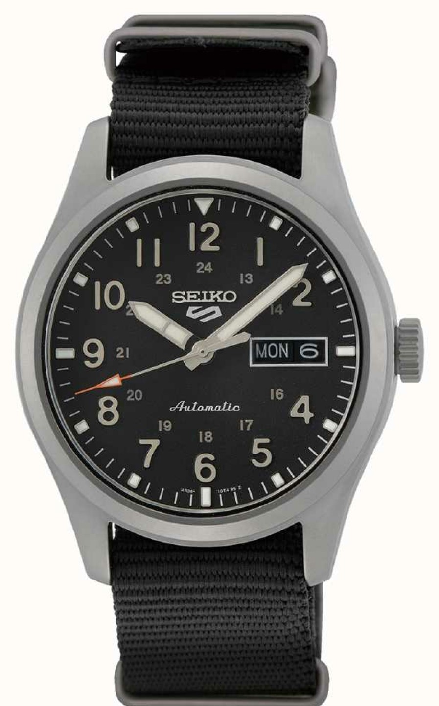 Men'S Seiko | Seiko 5 Sports Field Black Nylon Strap