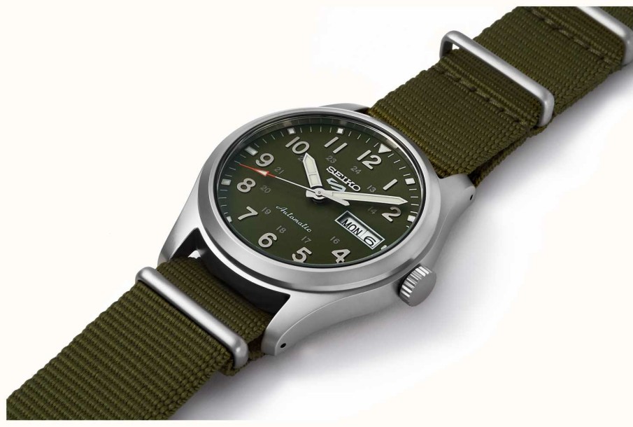 Men'S Seiko | Seiko 5 Sports Field Green Nylon Strap