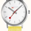 Men'S Mondaine | Mondaine Classic Large Silver Case 40Mm Yellow Strap