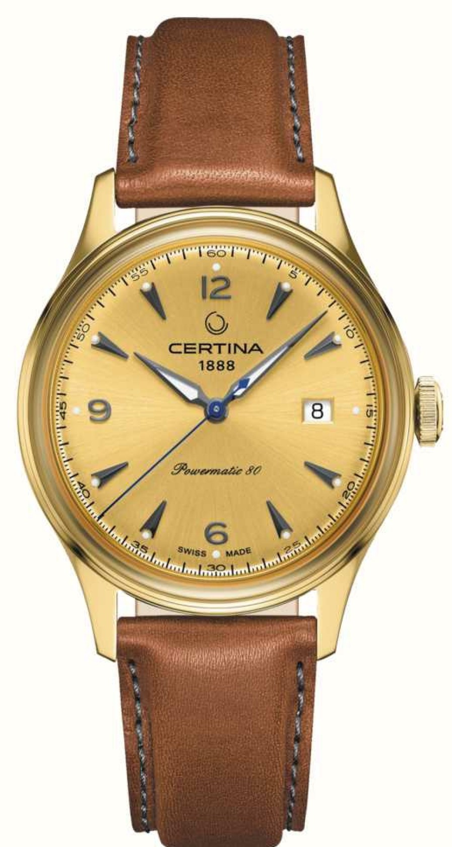 Men'S Certina | Certina Ds Powermatic 80 Gold Dial Leather Strap