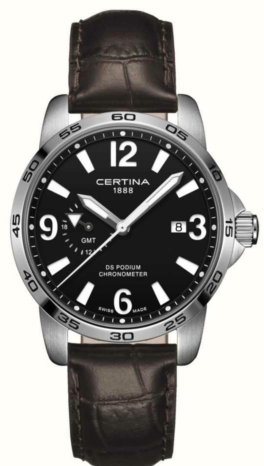 Men'S Certina | Certina Ds Podium Gmt Brown Leather Strap